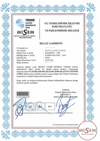 YG tesislerinde işletme sorumluluğu yetkilendirme belgesi